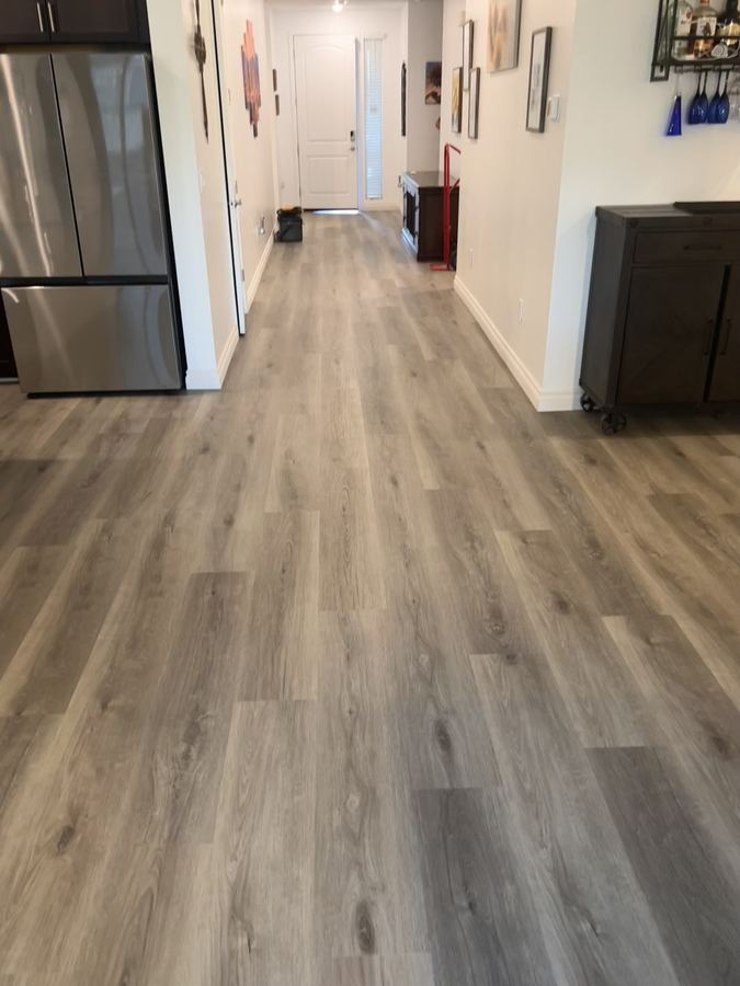 Long hallway, weathered gray plank