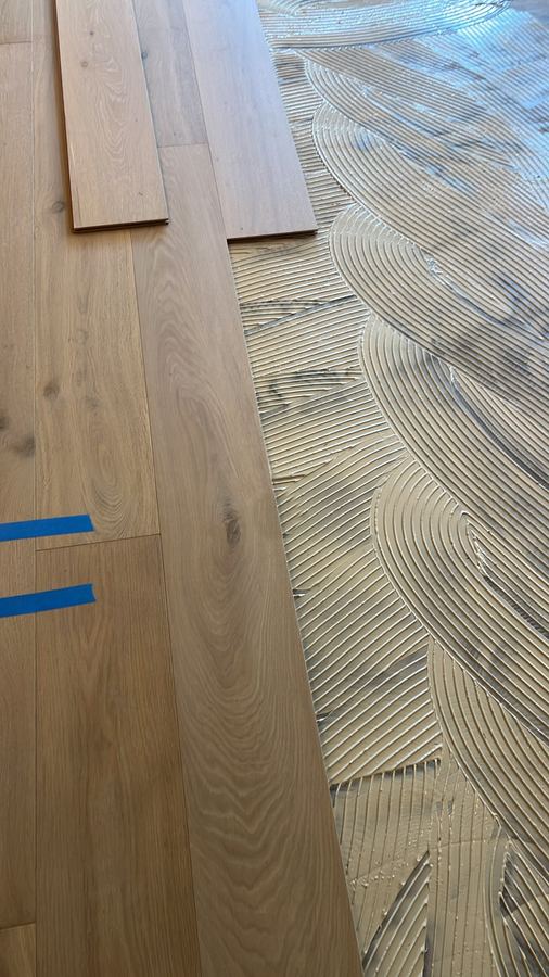 Glue-down install, adhesive troweled
