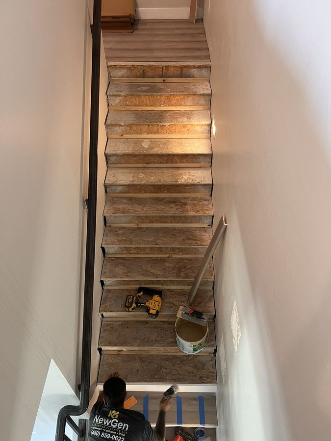 Stair treads prepped for install
